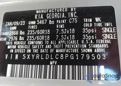 2023 Kia Sorento X-Line S из США, поврежденный, VIN 5XYRLDLC8PG179503